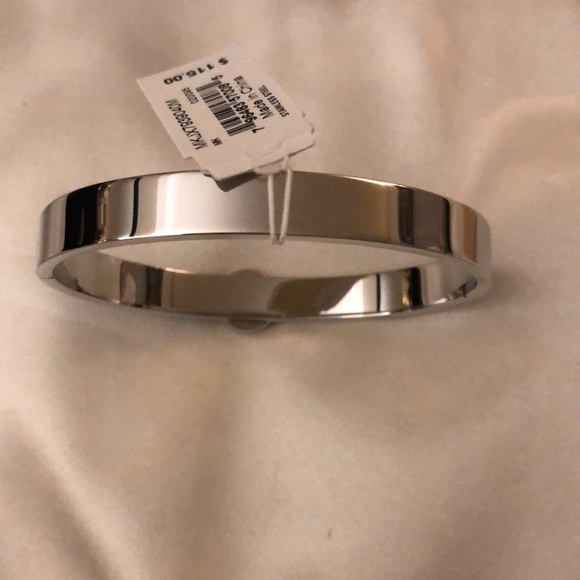 Michael Kors Silver Tone Stainless Steel Navy Blue Enamel Bangle MK Logo NWT Box - Picture 9 of 15